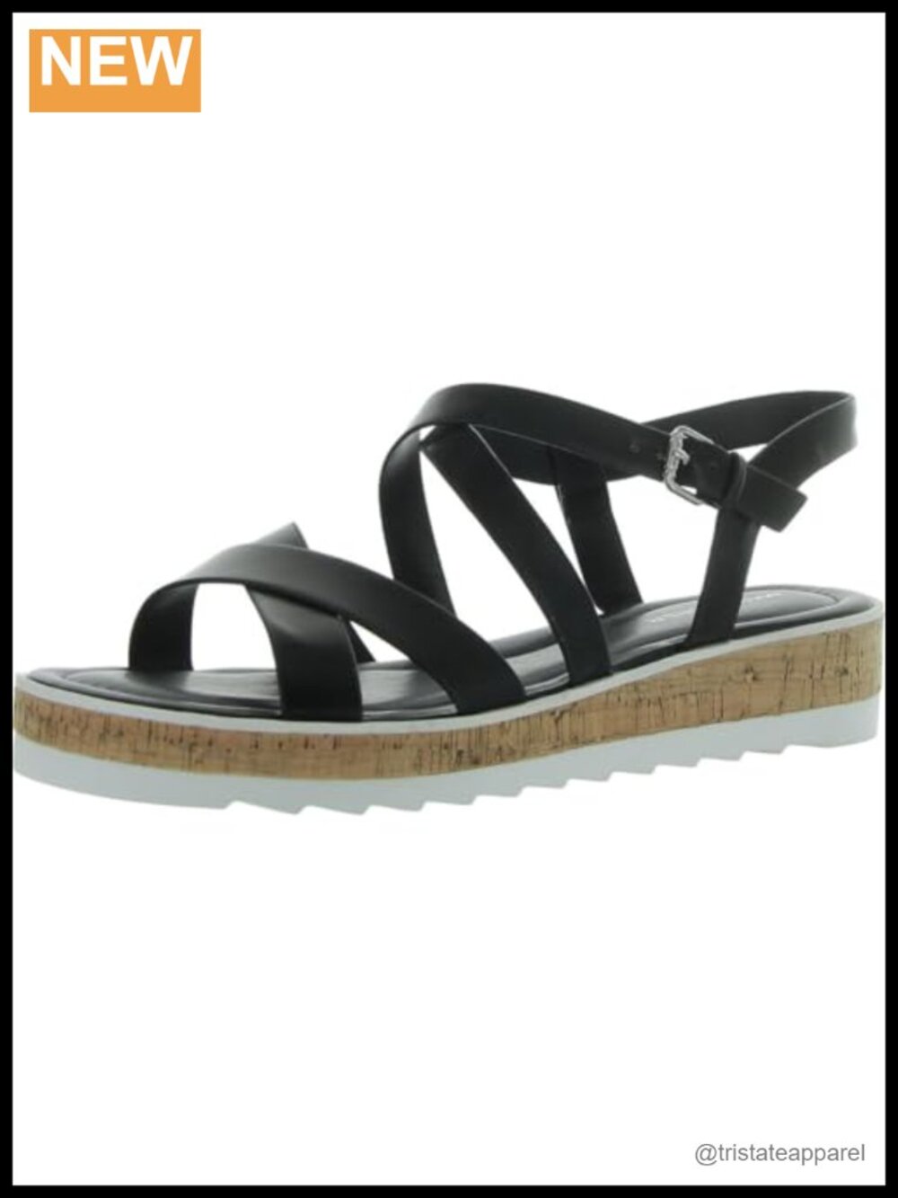 Marc Fisher Goal Wedge Sandal with Strappy Adjustable Ankle Strap Almond Toe